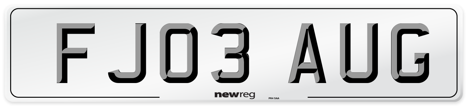 FJ03 AUG Number Plate from New Reg